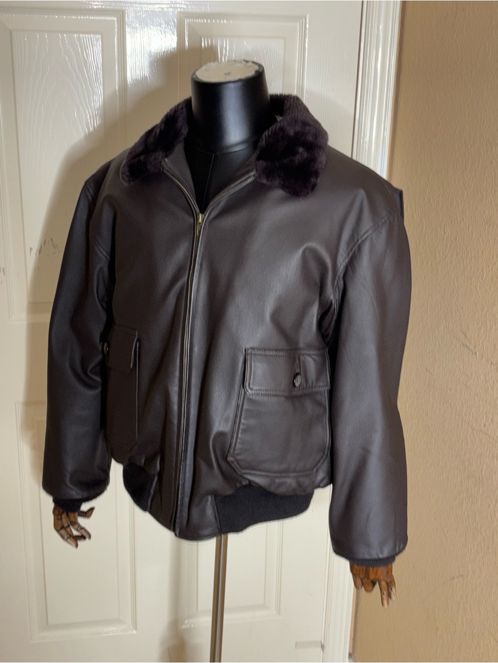 VTG Navy Airborne Leathers Lined Leather Pilots Flight Bomber Jacket L - Picture 2 of 11